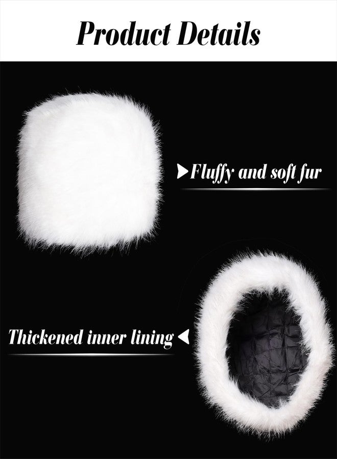Fumwase Women's Winter Faux Fur Hat with Elastic Earwarmer Earmuff Warm Cap Fluffy Bucket Hat Furry (US, Alpha, One Size, White) - Image 3