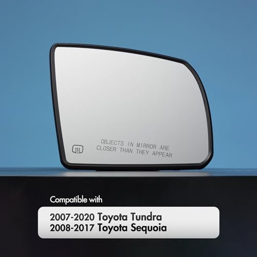 SNEMEEY Passenger Side Mirror Replacement for 2008-2017 Toyota Sequoia, 2007-2020 Toyota Tundra Mirror Glass - Right Side Replacement Tow Mirrors, Chrome, only heated, 87306-0c020 - Image 2