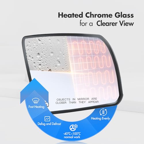 SNEMEEY Passenger Side Mirror Replacement for 2008-2017 Toyota Sequoia, 2007-2020 Toyota Tundra Mirror Glass - Right Side Replacement Tow Mirrors, Chrome, only heated, 87306-0c020 - Image 4