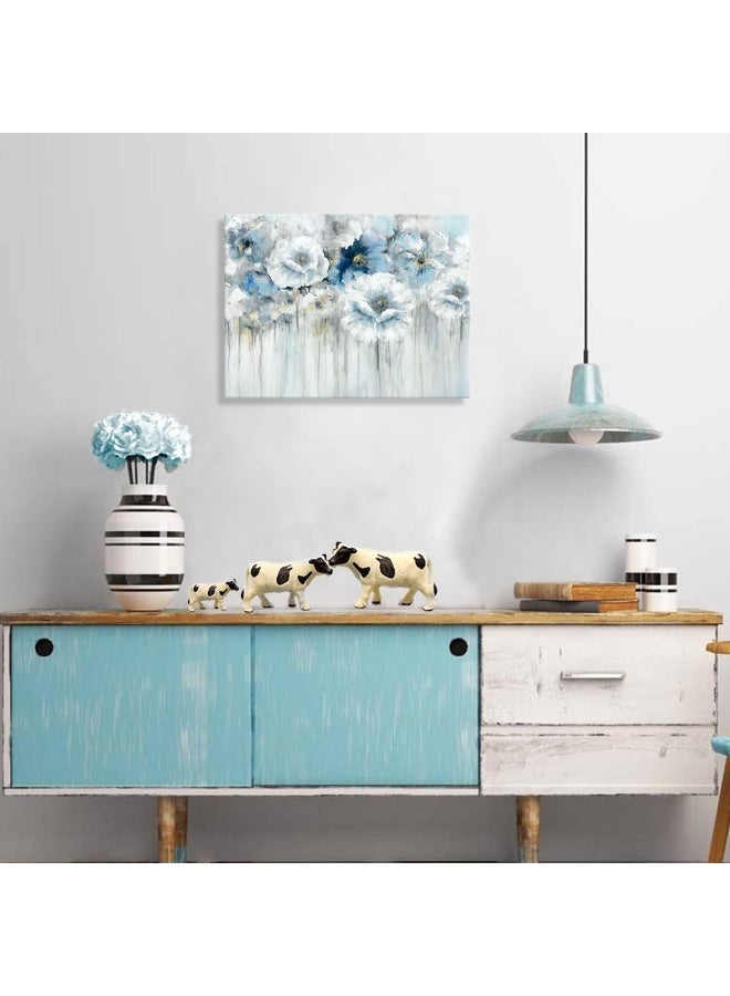 Woxfcart Abstract Flower Pictures Decor Wall Art - White Floral Canvas Print with Gold for Blue Bedroom Bathroom, Framed Size 15x12 - Image 5