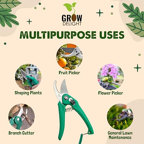 GROW DELIGHT Gardening Tools Kit-9 Pcs (Fork, Cultivator, Big Trowel, Small Trowel, Weeder, Garden Pruner, Gardening Gloves Green, Water Spray Gun, Flower Seeds Packet) | Durable Gardening Tools - Image 3