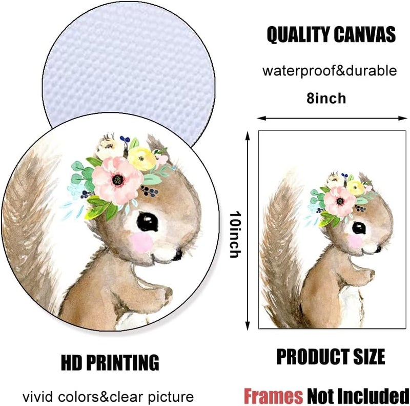 Kiddale لوحات فنية للأطفال من كيدال وودلاند للحيوانات المائية، 6 قطع من ملصقات الحيوانات اللطيفة بتاج زهور للسفاري، ديكور حائط لغرفة الأطفال والفتيات وغرفة اللعب وغرفة toddlers (بدون إطار، 8 × 10 بوصة) - Image 2