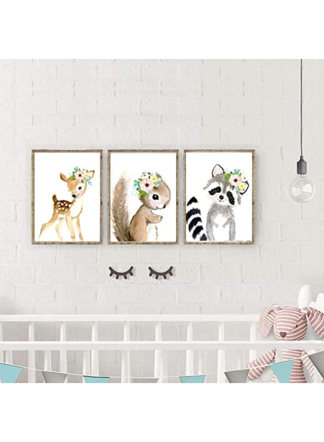 Kiddale لوحات فنية للأطفال من كيدال وودلاند للحيوانات المائية، 6 قطع من ملصقات الحيوانات اللطيفة بتاج زهور للسفاري، ديكور حائط لغرفة الأطفال والفتيات وغرفة اللعب وغرفة toddlers (بدون إطار، 8 × 10 بوصة) - Image 4