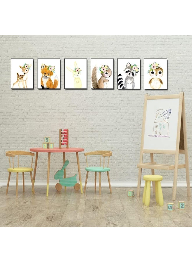 Kiddale لوحات فنية للأطفال من كيدال وودلاند للحيوانات المائية، 6 قطع من ملصقات الحيوانات اللطيفة بتاج زهور للسفاري، ديكور حائط لغرفة الأطفال والفتيات وغرفة اللعب وغرفة toddlers (بدون إطار، 8 × 10 بوصة) - Image 5