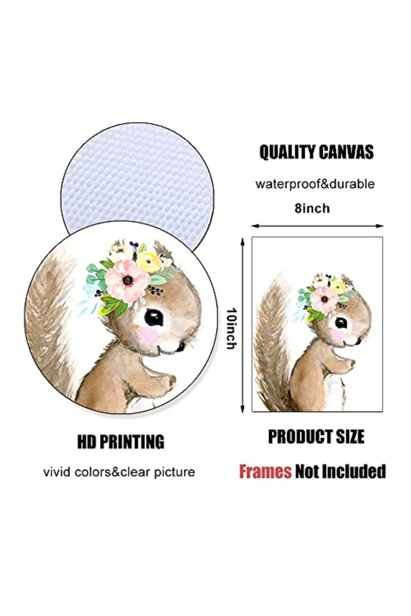 Kiddale Woodland Watercolor Animals Nursery Wall Art Prints, 6 Pieces Cute Safari Baby Floral Crown Animals Posters Pictures Wall Decor for Kids Girls Room Playroom Toddler Room (Unframed, 8 x 10 Inch) - Image 3