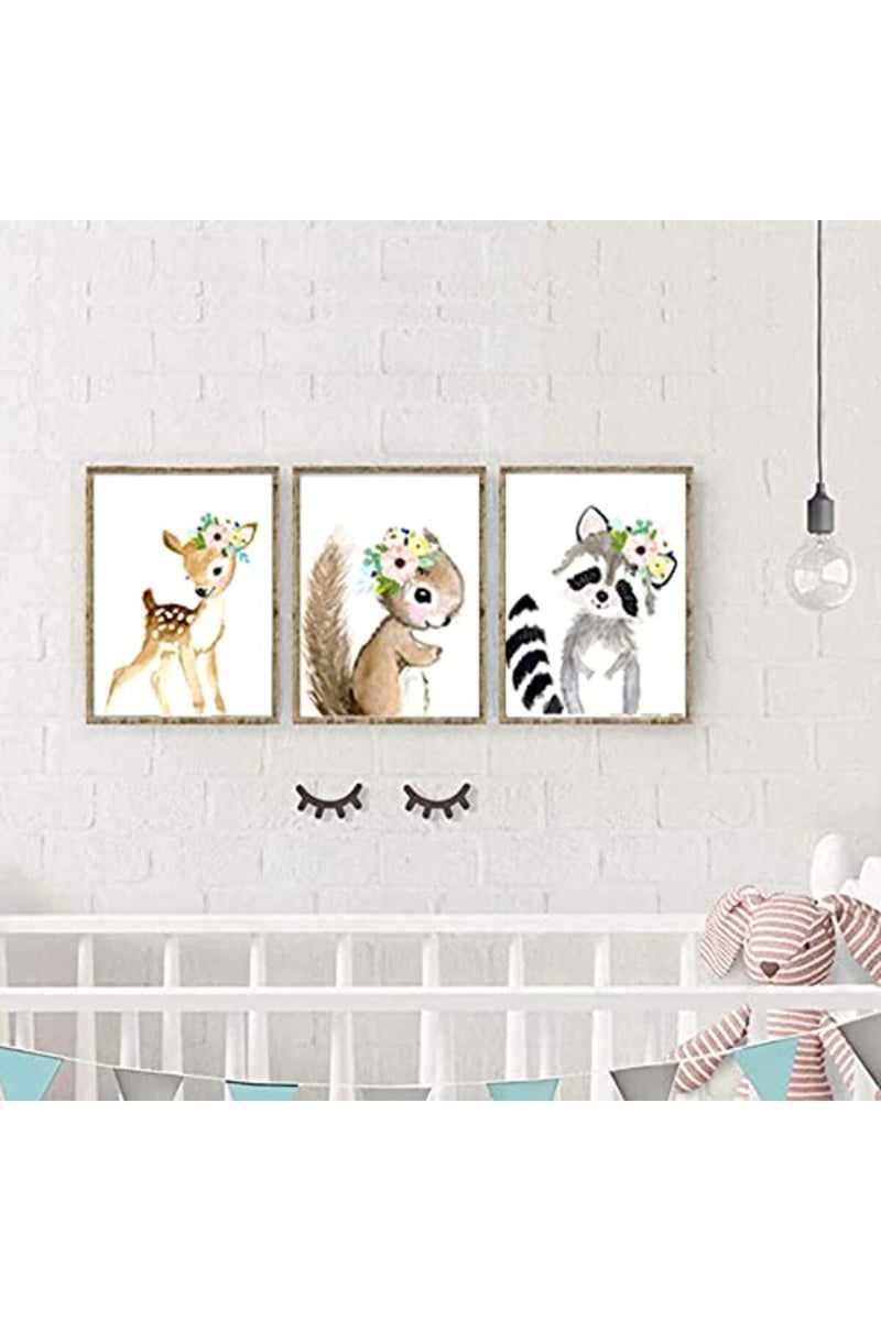 Kiddale Woodland Watercolor Animals Nursery Wall Art Prints, 6 Pieces Cute Safari Baby Floral Crown Animals Posters Pictures Wall Decor for Kids Girls Room Playroom Toddler Room (Unframed, 8 x 10 Inch) - Image 4
