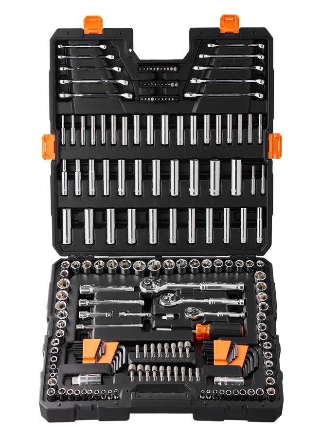VEVOR Mechanics Tool Set and Socket Set, 1/4" 3/8" 1/2" Drive Deep and Standard Sockets, 205 Pcs SAE and Metric Mechanic Tool Kit with Bits, Combination Wrench, Hex Wrenches, Accessories, Storage Case - Image 1