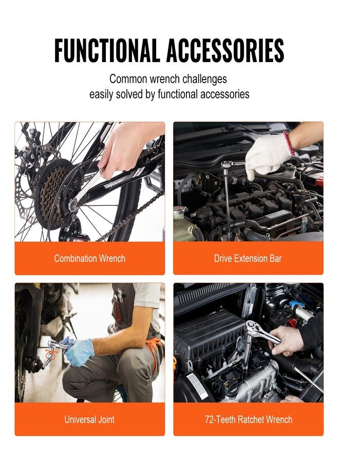 VEVOR Mechanics Tool Set and Socket Set, 1/4" 3/8" 1/2" Drive Deep and Standard Sockets, 205 Pcs SAE and Metric Mechanic Tool Kit with Bits, Combination Wrench, Hex Wrenches, Accessories, Storage Case - Image 4