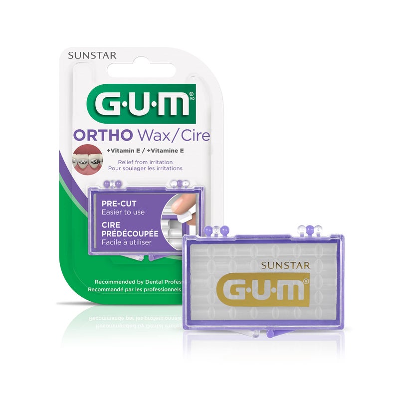 GUM Orthodontic Wax for Braces and Dental Devices - Soothing Dental Wax with Vitamin E and Aloe Vera - Clear Color - Unflavored (Pack of 1) - Image 1