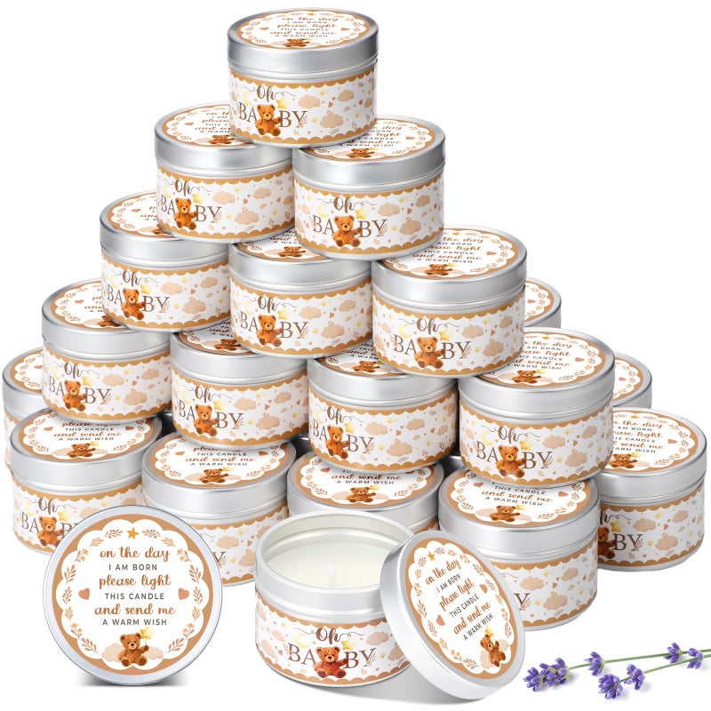 MTLEE 24 Pcs Bear Baby Shower Party Favors Candles Lavender Scented Baby Shower Favors for Guests Rustic Tealights Candles Gender Reveal Return Gifts Girl Boy12 Oz Brown