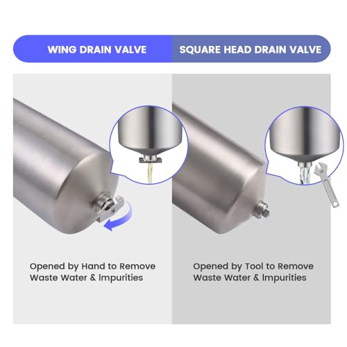 Amwater NSF/ANSI 42 Stainless Steel Whole House Water Filter Housing, 10" x 2.5" Sediment Water Filter System for Heavy Duty, Well & City Water, 3/4" NPT Port, Drain Valve Style A(Wing) - Image 3