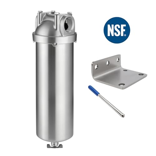 Amwater NSF/ANSI 42 Stainless Steel Whole House Water Filter Housing, 10" x 2.5" Sediment Water Filter System for Heavy Duty, Well & City Water, 3/4" NPT Port, Drain Valve Style A(Wing) - Image 2