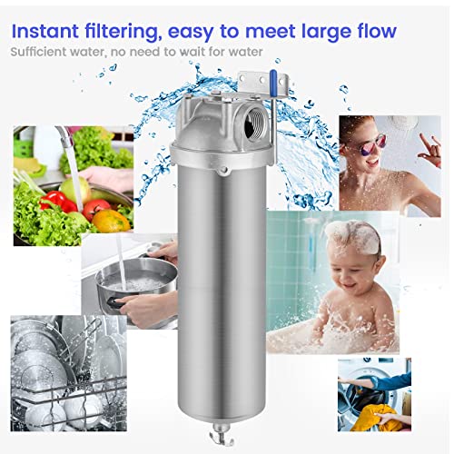 Amwater NSF/ANSI 42 Stainless Steel Whole House Water Filter Housing, 10" x 2.5" Sediment Water Filter System for Heavy Duty, Well & City Water, 3/4" NPT Port, Drain Valve Style A(Wing) - Image 5