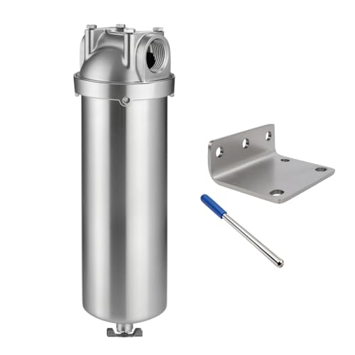 Amwater NSF/ANSI 42 Stainless Steel Whole House Water Filter Housing, 10" x 2.5" Sediment Water Filter System for Heavy Duty, Well & City Water, 3/4" NPT Port, Drain Valve Style A(Wing) - Image 1