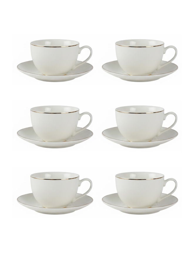 تراست طقم فناجين شاي بورسلان مع صحون (12 قطعة)، 200 مل، أبيض/ذهبي، يكفي لـ 6 أشخاص - Image 2