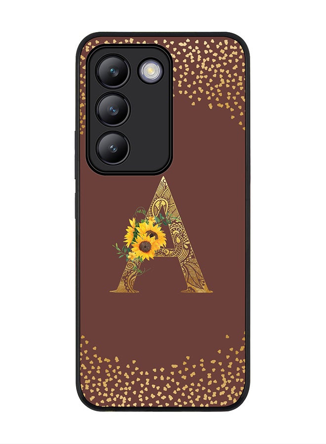 Stylizedd Rugged Black edge case for Vivo V30 Lite 5G, Flexible Cover -  Custom Monogram Initial Letter Mandala Floral Pattern Alphabet - A  (Brown ) - Image 1