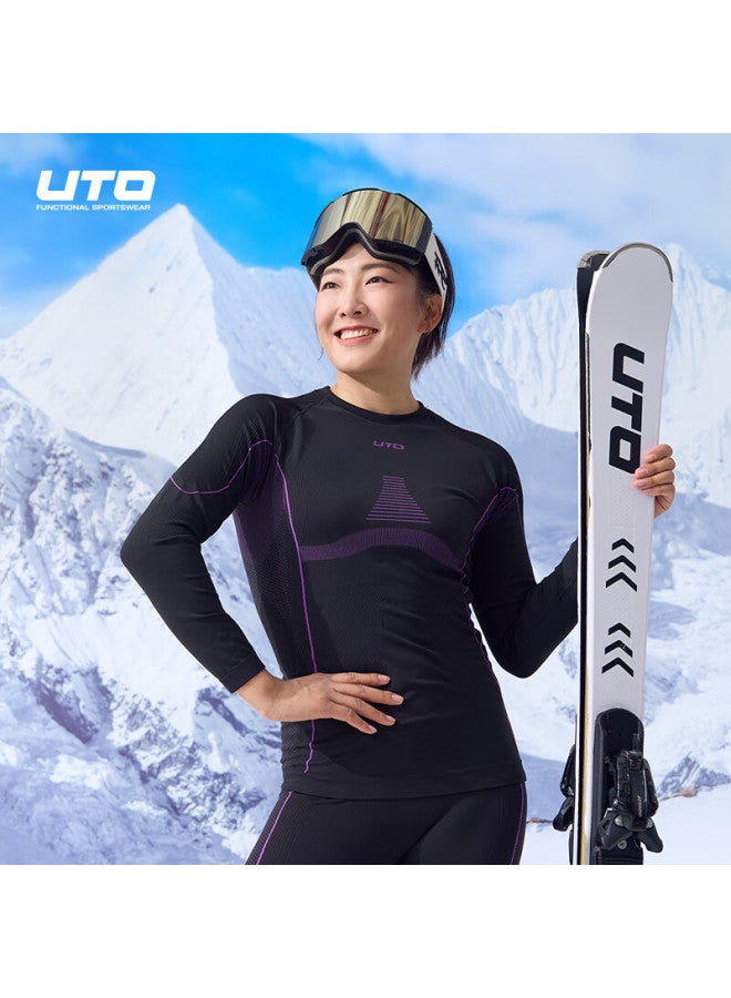 UTO Uto Quick-dry Compression Base Layer For Women, Functional Underwear For Skiing, Hiking, Outdoor Sports, Sweat-wicking And Warm Set, Black And Purple, Size L - Image 1