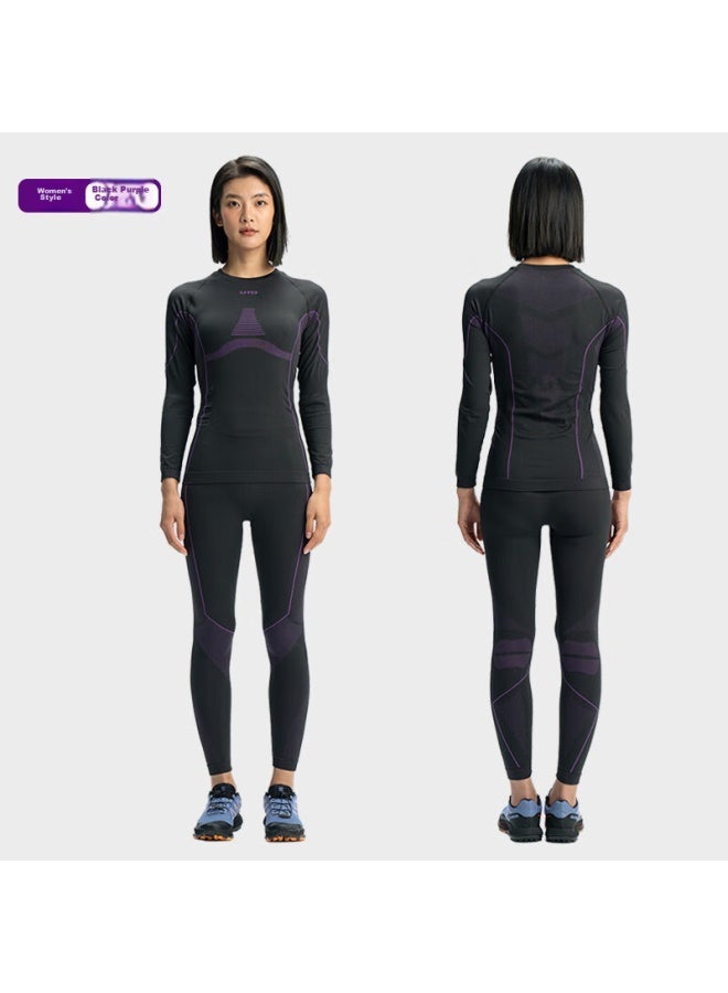 UTO Uto Quick-dry Compression Base Layer For Women, Functional Underwear For Skiing, Hiking, Outdoor Sports, Sweat-wicking And Warm Set, Black And Purple, Size L - Image 4