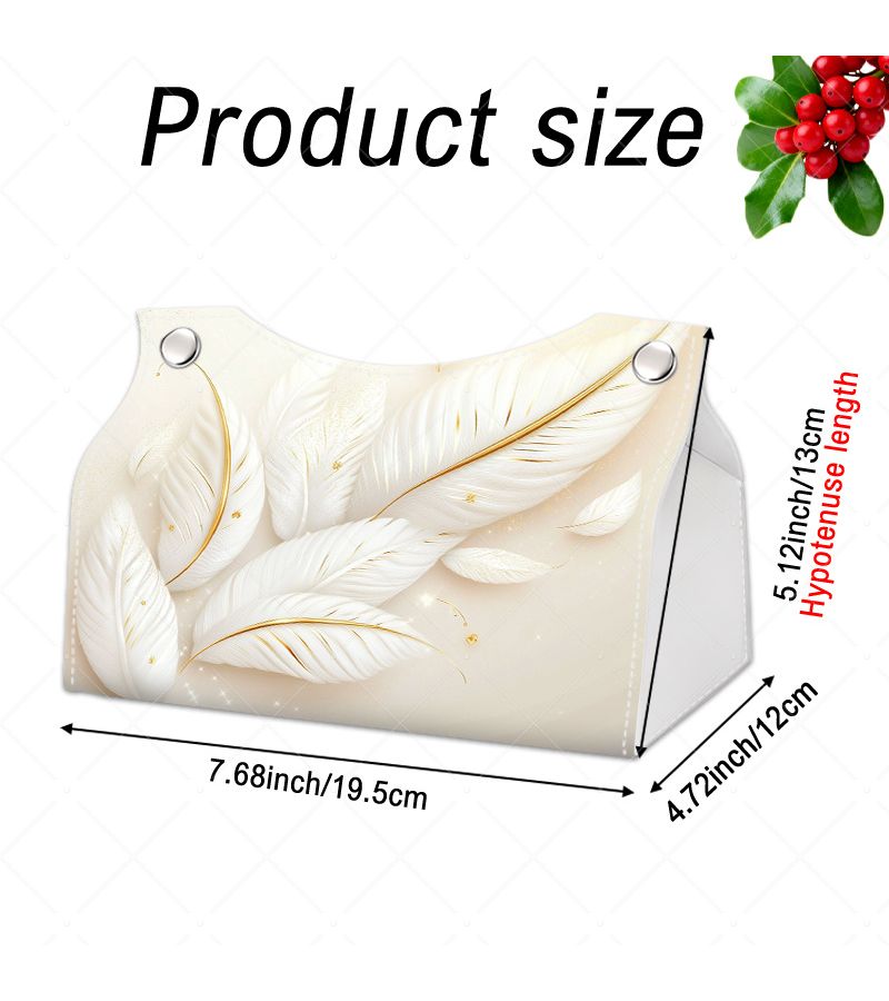 Elegant White Feather Tissue Box Holder With Gold Outline Size 19 5X13X12cm For Office And Home - Image 2