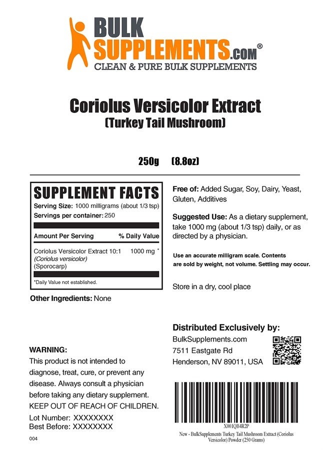 BULKSUPPLEMENTS.COM Turkey Tail Mushroom Extract Powder - Turkey Tail Mushroom Powder - Coriolus Versicolor Extract - Turkey Tail Supplement - 1000mg per Serving (250 Grams - 8.8 oz) - Image 2