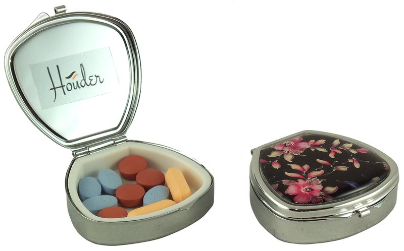 Houder Designer Pill Box - Decorative Pill Case with Gift Box - Carry Your Meds in Style (Orchids) - Image 2