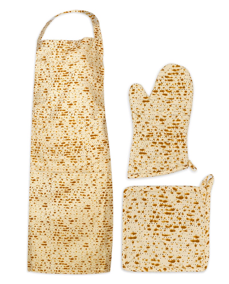 The Kosher Cook Passover Kitchen Linen Sets  Matzah Print Design  Kitchen Apron  Pot Holder  Oven Mitt  Pesach Seder and Kitchen Accessories