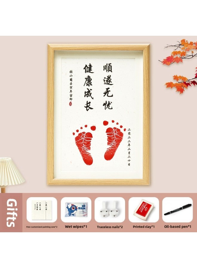 Baby Full Moon Hand And Foot Print Painting Newborn Baby Hundred Days Old Ritual Feeling Hand And Foot Print Souvenir Supplies Photo Frame-Colors: Real Glass Gold Paper - Image 1