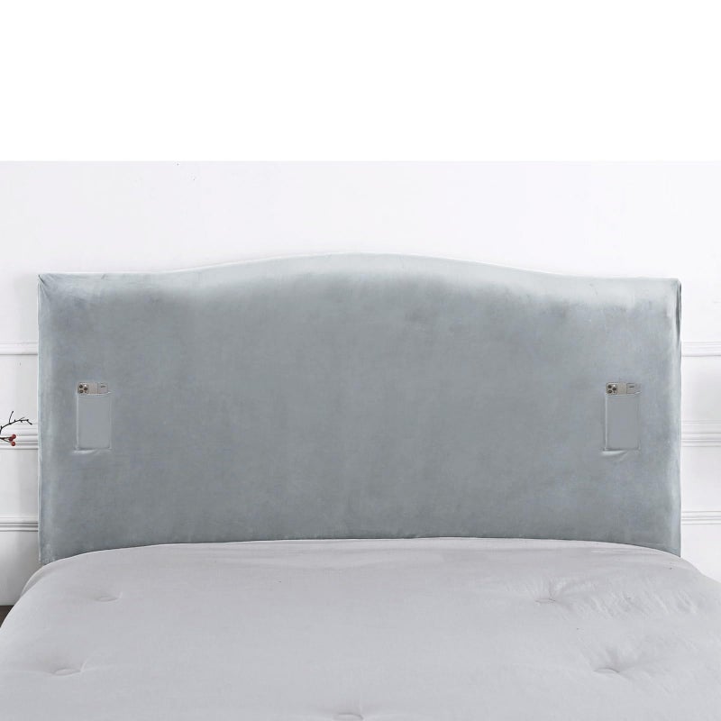 WOMACO WOMACO Velvet Bed Headboard Slipcover with Storage Pockets Queen Head Board Cover Protector Stretch Solid Color Dustproof Cover for Bedroom Decor Light Gray 51  70 