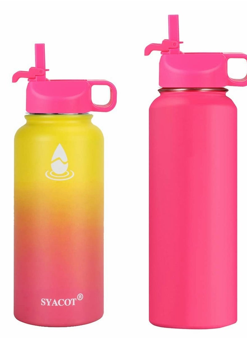 Straw Lid Suitable For Hydro Flask,Straw Cap Wide-Mouth Water Bottle 18 32 40 Ounces (About 1.18 Liters) Wide Mouth, Top Replacement (With 2 Straws And 1 Brush)