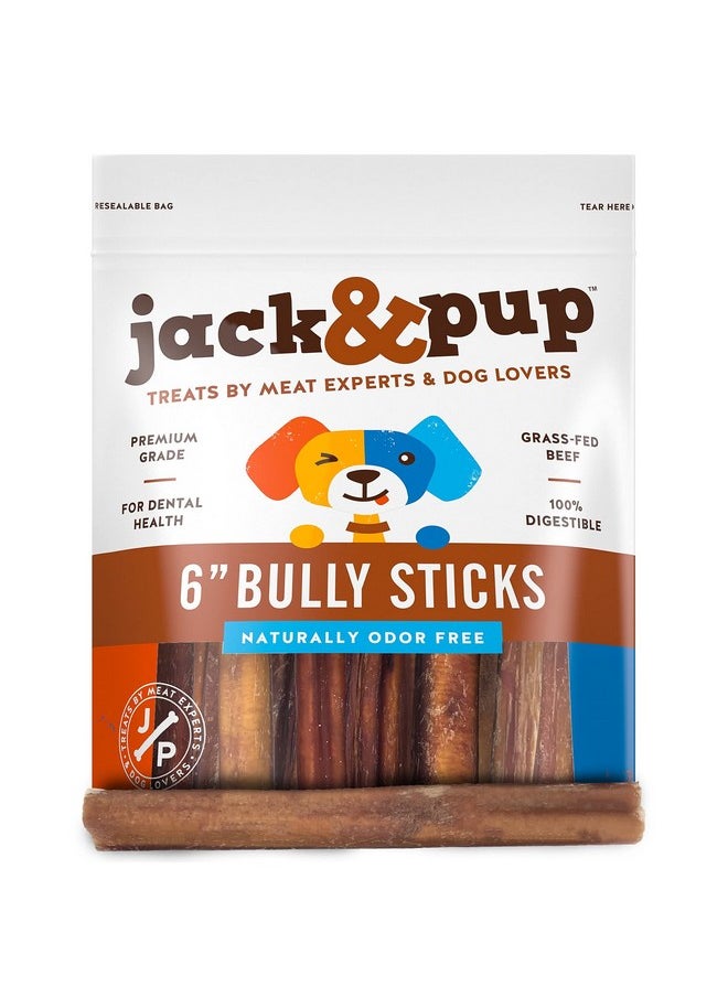jack Jack&Pup 6Inch Odor Free Bully Sticks Dog Treats | Single Ingredient All Natural Dog Treat Chews | Long Lasting Bully Sticks For Medium Dogs (25 Pack)  - Image 1
