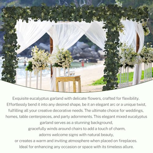 DEYIXUN 4Pcs 6FT Eucalyptus Garland, Green Garland with Flowers,Artificial Faux Greenery Vines for centerpieces Wedding Party Table Runner Room Home Mantle Decor - Image 4