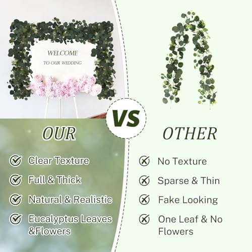 DEYIXUN 4Pcs 6FT Eucalyptus Garland, Green Garland with Flowers,Artificial Faux Greenery Vines for centerpieces Wedding Party Table Runner Room Home Mantle Decor - Image 5