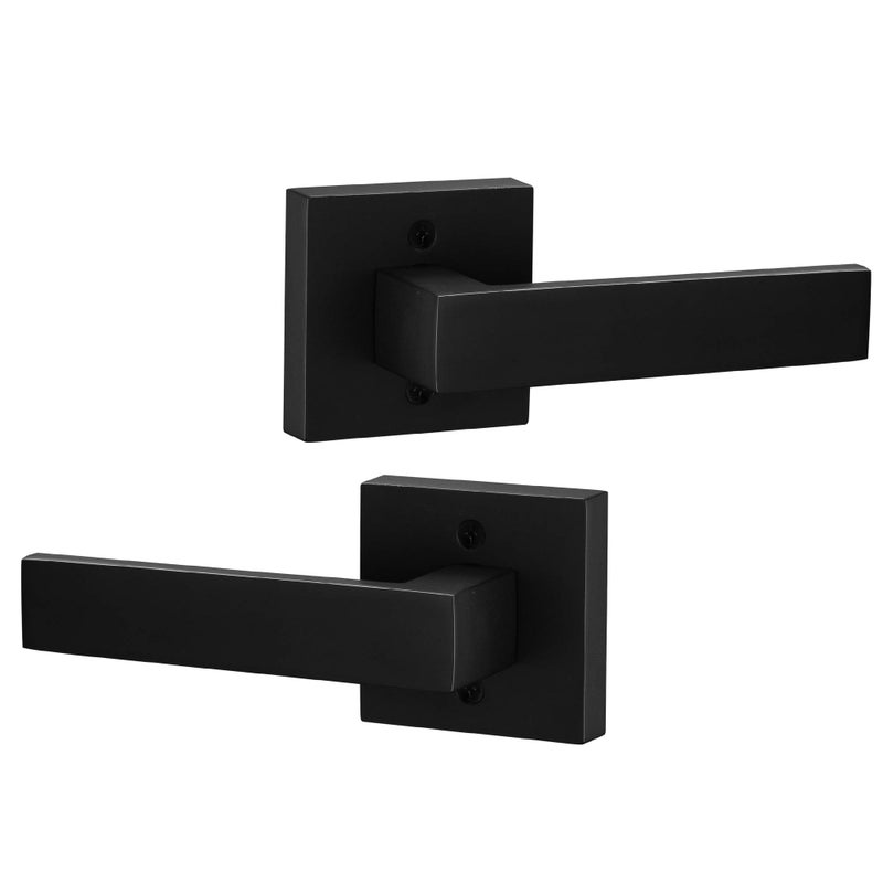 Berlin Modisch Contemporary Square Passage Lever Door Handle Non-Locking Lever Set [for Hallway or Closet Doors] Reversible for Right & Left Sided Doors Heavy Duty - Iron Black Finish - Image 1