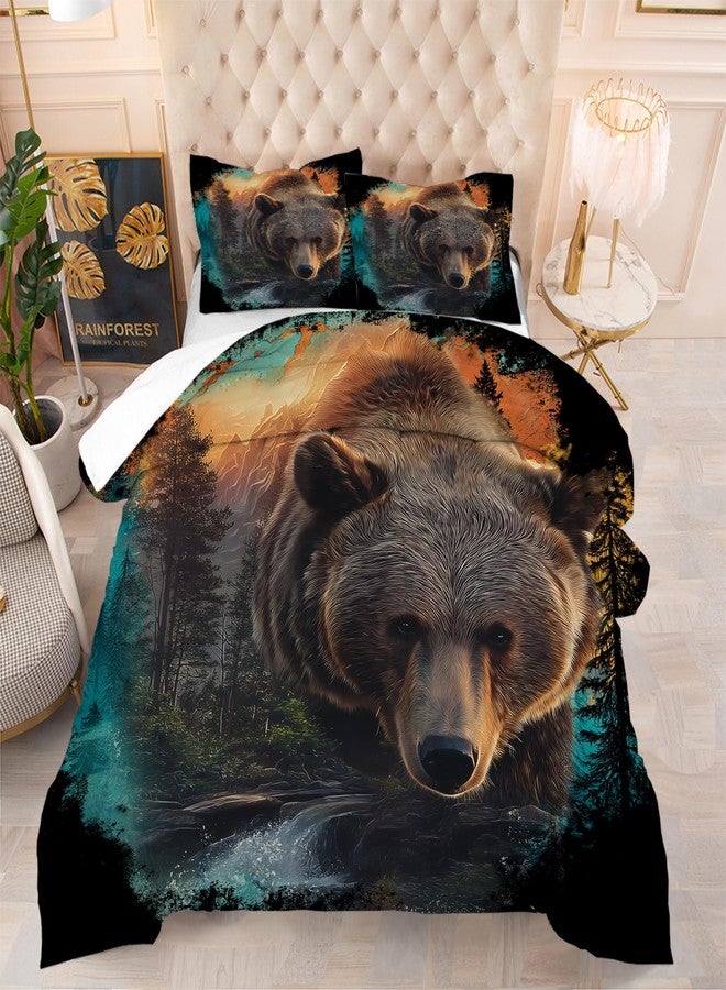 EDGZKO King Size Bear Comforter Set, Hunting Themed Bedding Set for Boys Girls Kids Teens Adults, Woodland Wildlife Quilt Duvet Bed Set, Wild Animals Bedroom Decor 1 Comforter & 2 Pillowcases - Image 1