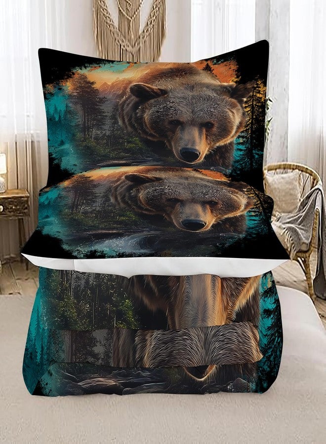 EDGZKO King Size Bear Comforter Set, Hunting Themed Bedding Set for Boys Girls Kids Teens Adults, Woodland Wildlife Quilt Duvet Bed Set, Wild Animals Bedroom Decor 1 Comforter & 2 Pillowcases - Image 5