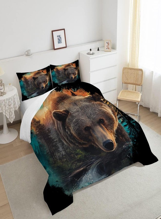 EDGZKO King Size Bear Comforter Set, Hunting Themed Bedding Set for Boys Girls Kids Teens Adults, Woodland Wildlife Quilt Duvet Bed Set, Wild Animals Bedroom Decor 1 Comforter & 2 Pillowcases - Image 2