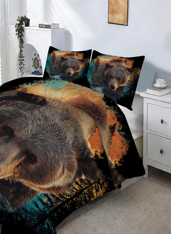 EDGZKO King Size Bear Comforter Set, Hunting Themed Bedding Set for Boys Girls Kids Teens Adults, Woodland Wildlife Quilt Duvet Bed Set, Wild Animals Bedroom Decor 1 Comforter & 2 Pillowcases - Image 3