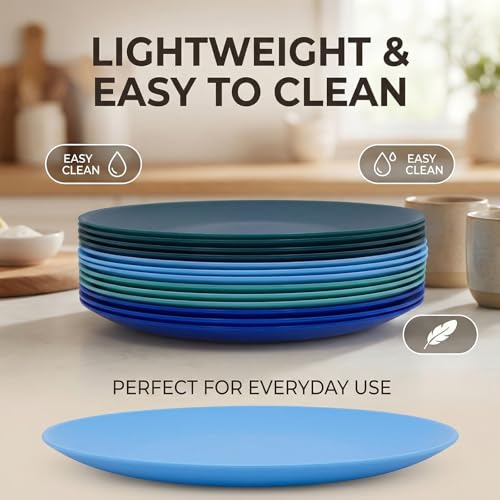 AOYITE Plastic Plates Reusable 10 inch, Unbreakable Dinner Plates set of 12, BPA Free Microwave & Dishwasher Safe Party Plate for Any Occasion, BBQ, Travel, Events (Coastal) - Image 4