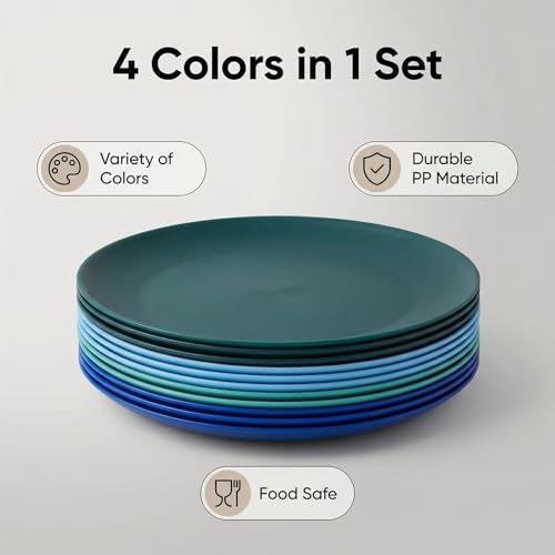 AOYITE Plastic Plates Reusable 10 inch, Unbreakable Dinner Plates set of 12, BPA Free Microwave & Dishwasher Safe Party Plate for Any Occasion, BBQ, Travel, Events (Coastal) - Image 2