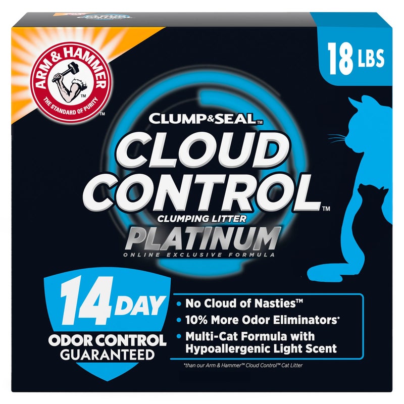 Arm & Hammer Cloud Control Platinum Cat Litter, Hypoallergenic, Dust-Free, Multi-Cat, 14-Day Odor Control, 18 lbs â€“ Dander Shield & Baking Soda - Image 1