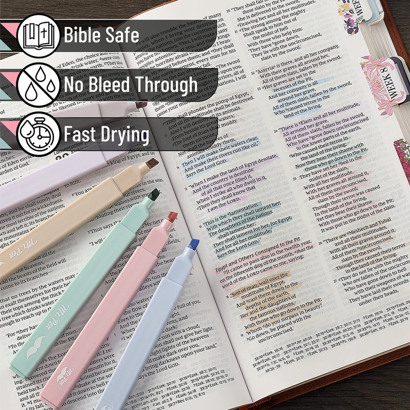 Mr. Pen Aesthetic Highlighters - 8 pcs Chisel Tip Morandi Colors No Bleed Bible Pastel Highlighter Set - Image 5