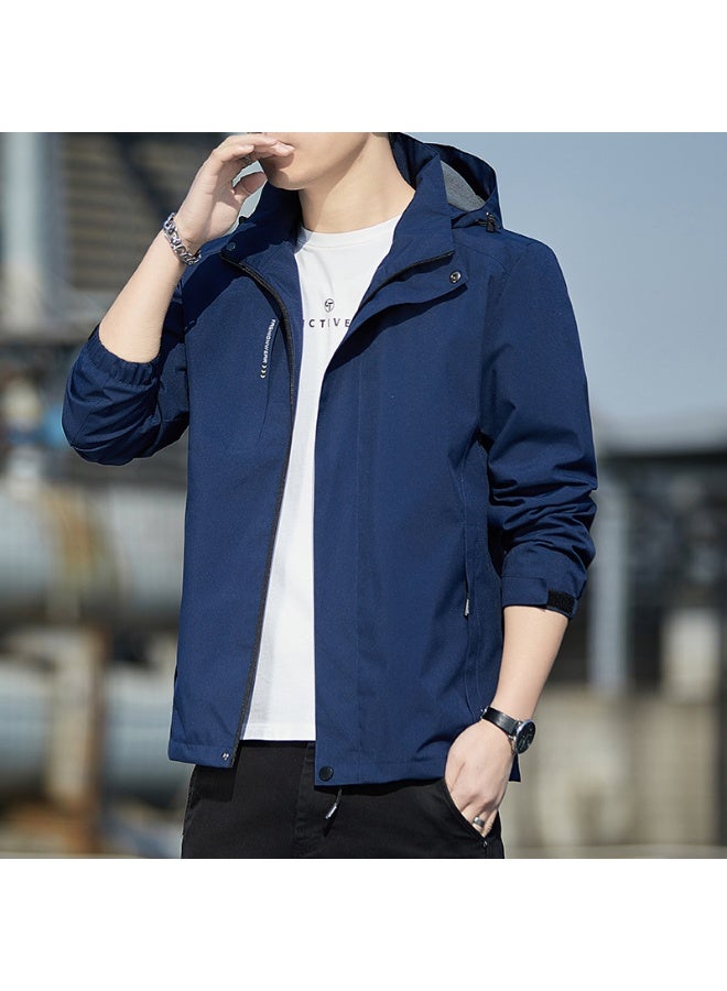 إسكدنيا نمط صلب الخريف والشتاء سترة الرجال مغطاة الرياضة العادية مقاومة للرياح السحاب معطف مع كاب الهواء الطلق الأزرق - Image 1