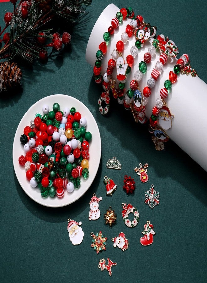 YAHPERN 2400PCS+ Christmas Beads for Jewelry Making, Enamel Christmas Charms Bulk, Red Green Xmas Clay Rhinestone Crystal Acrylic Loose Beads Letter Spacer Beads for Bracelet Necklace Making DIY Crafts - Image 2