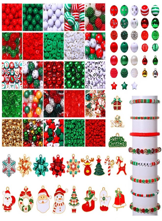 YAHPERN 2400PCS+ Christmas Beads for Jewelry Making, Enamel Christmas Charms Bulk, Red Green Xmas Clay Rhinestone Crystal Acrylic Loose Beads Letter Spacer Beads for Bracelet Necklace Making DIY Crafts - Image 1