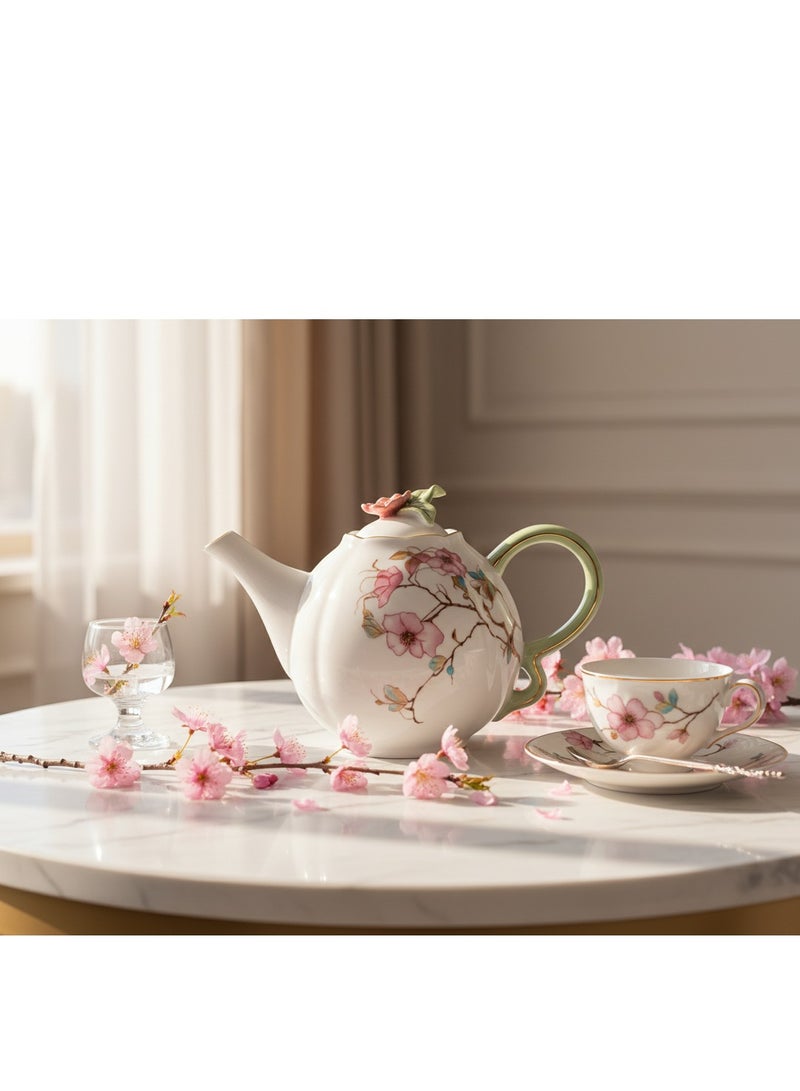 AKDC Angela White Floral Grace Ceramic Coffee Pot 800ml - Image 4