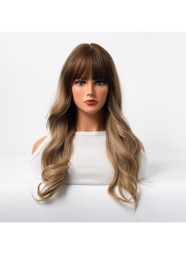 Estelle Wig Female Long Curly Hair Big Wave Medium Long Full Headgear Dark Brown - Image 1