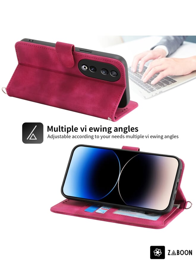 Zaboon Protective Case For Honor 90 5G Skin-feel Flowers Embossed Wallet Leather - Image 3