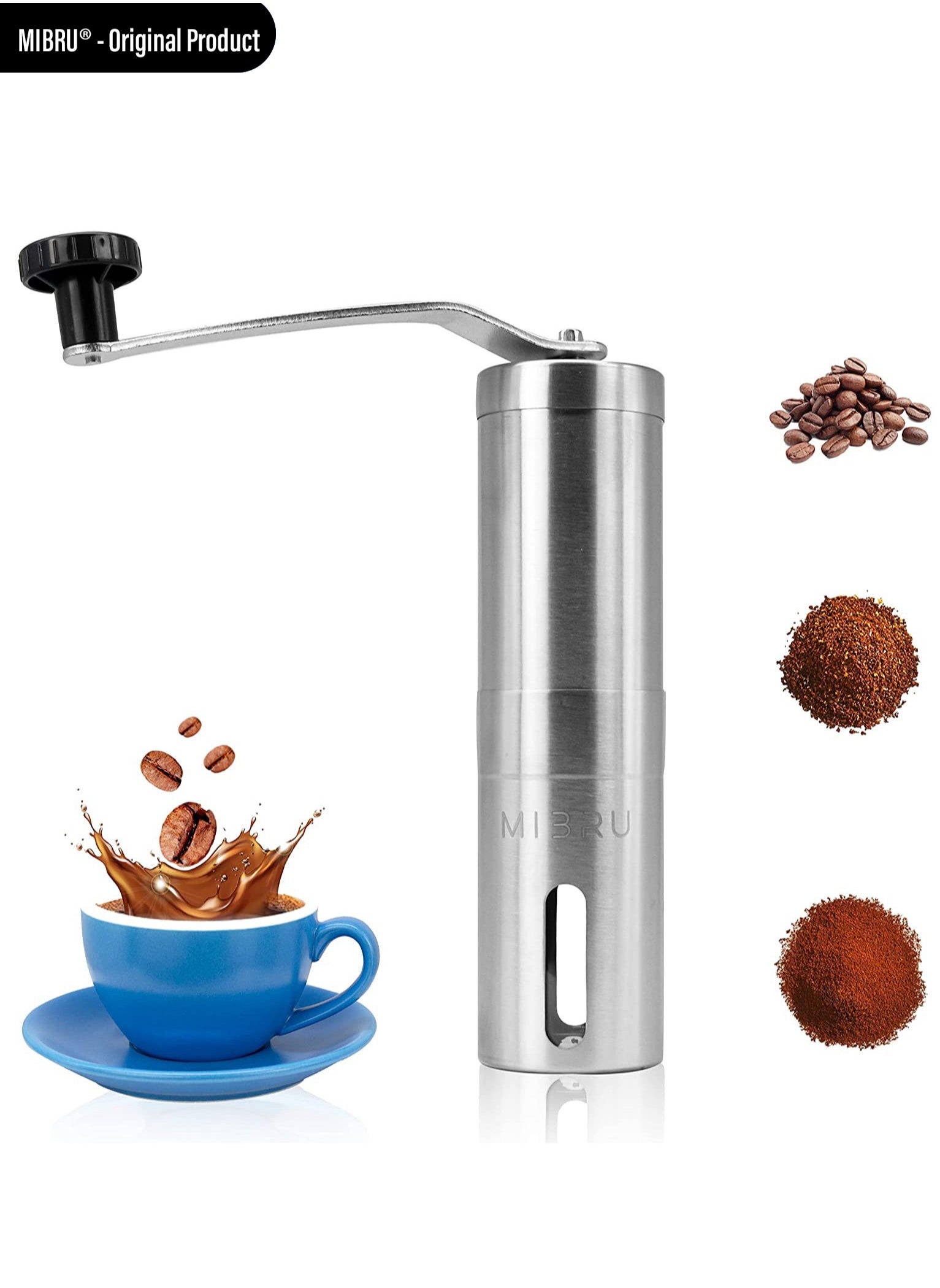 MIBRU Manual Coffee Bean Grinder 30g Silver/Black 