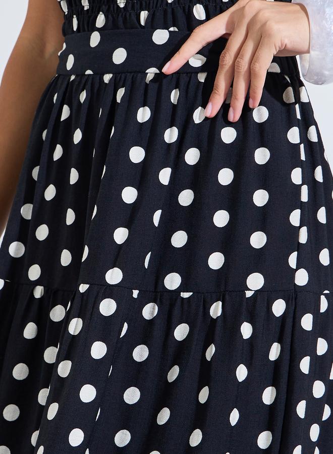 Styli Black Polka Dot Tiered A-Line Midi Skirt - Image 3