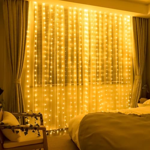 fizzytech Plastic Fairy Curtain String Lights for Wall Decoration, Warm White USB Powered 300 LED's, 8 Flashing Modes, Window Backdrop Strip Lights for Bedroom, Party, Diwali, Christmas - 3x3 Meter - Image 4